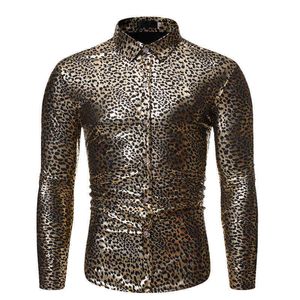 Sexy luipaard print shirt heren dj nachtclub feest casual shirt 2022 luxemerk bronzing heren jurken shirts bruiloft chemise homme l220704