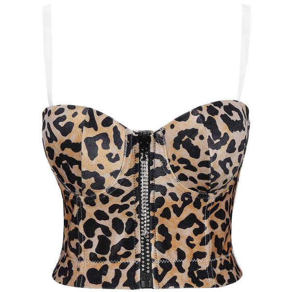 Sexy imprimé léopard petite bretelle beau gilet arrière soutien-gorge intégré pour femme avec coussin de poitrine gilet court slim fit