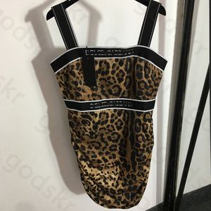 Sexy estampado de leopardo para mujer Slim Stretch Slip diseñador sin mangas señora cintura vestido paquete falda de cadera