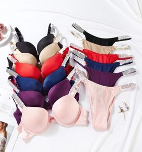 Sexy brief Rhinestone Underwear Comfort korte push -up bh -up bh en panty 2 -delige sets voor dames lingerie set71387477145712