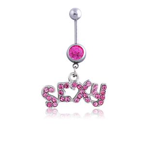 Sexy lettre Wasit danse du ventre cristal bijoux de corps en acier inoxydable strass nombril cloche bouton Piercing balancent anneaux pour les femmes