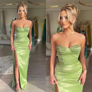 Sexy vert clair robes de bal paillettes chérie robes de soirée plis fente formelle longue occasion spéciale robe de soirée