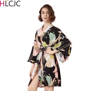 Sexy Lingerie Katoen Kimono Robe Badjas Vrouwen Bloem Print Roekjes Satijn Robe Dames Dameskleding Nachtkleding Big Size 210831