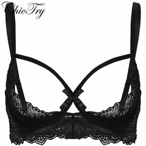 Sexy Lingerie Exotische vrouwen Nachtkleding Bh Blootgesteld Open Verstelbare Spaghetti Schouderbanden Halve Cups Beugel Tops Bras292S