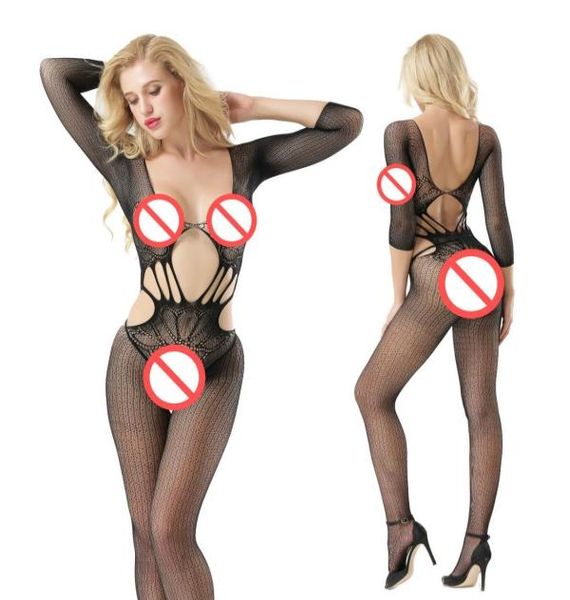 Lencería sexy Body de rejilla con hombros descubiertos Bodystockings Nylon Media manga Sexy Body Stocking Sexi Transparente Ropa Sexy Mujer Er3205654