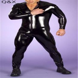 Catsuit en Faux cuir PU pour hommes, Lingerie Sexy, fermeture éclair sur le devant, entrejambe, body, Costumes fétichistes, Lingerie érotique, grande taille 245A, 2018