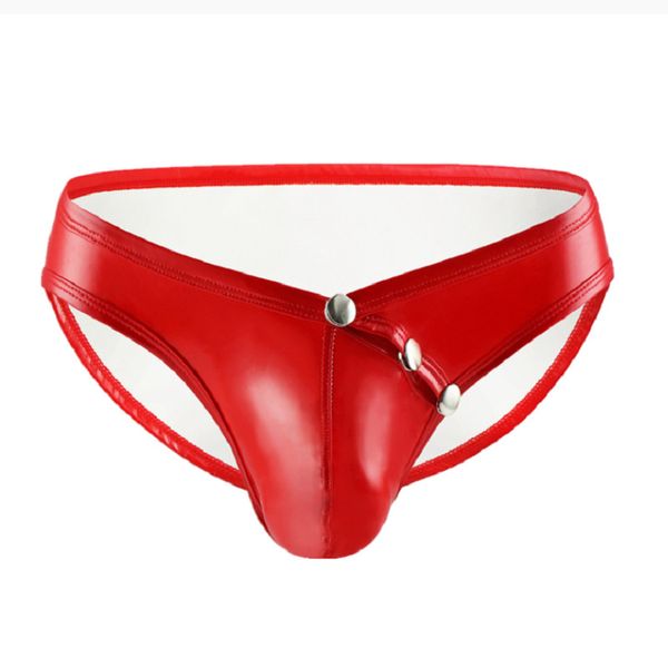 Lencería sexy Calzoncillos de cuero brillante de PVC para hombres Ropa interior sexy colores rojo negro