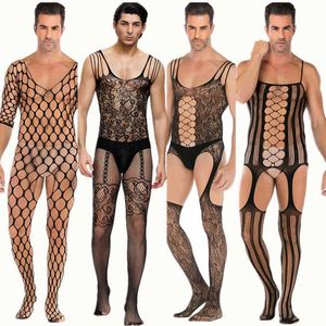 Lingerie sexy maille teddy homme filet corps bas chaud porno cosplay sous-vêtements amusants costumes sexy lingerie homme tuyau body