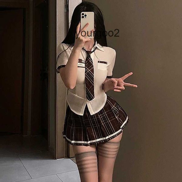 Sexy Lingerie School Student Uniforme Role Play Costume Femme Cute Mini jupe Blouse serrée Set Porn College Girl Cosplay Anime 240102