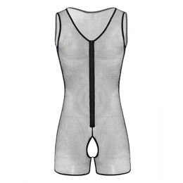 Sexy Lingerie Zien Door Voor Heren Open Kruis Visnet Body Porno Uitgehold Sissy Turnpakje Body Pak Mouwloze bodysuit 231226