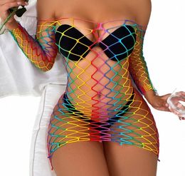Lingerie sexy Sex Bodyc Dr Fishnet Clubwear Perspective Noël Saint Valentin Femmes Rainbow Babydolls Dres 08eK #