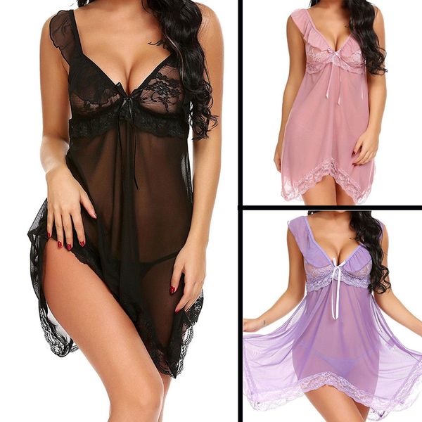 Sexy Lingerie Sleepwear Lace Women's G-String Dress Underwear Nightwear Cute #R45