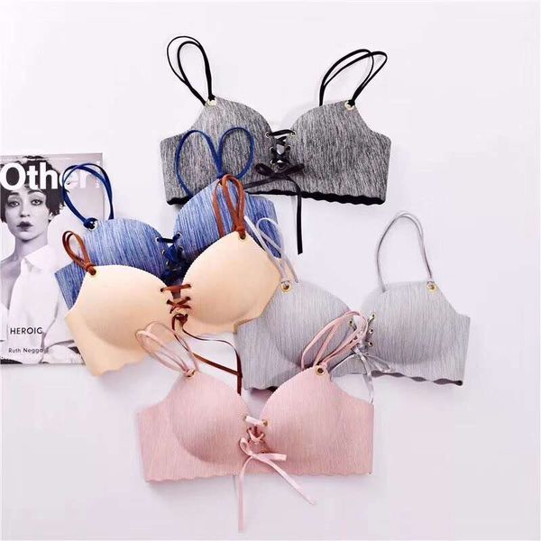 Lingerie Sexy Super Push Up soutien-gorge femmes 3/4 tasse brassière rayures dentelle sans fil sous-vêtements soutiens-gorge pour petit sein peau noir