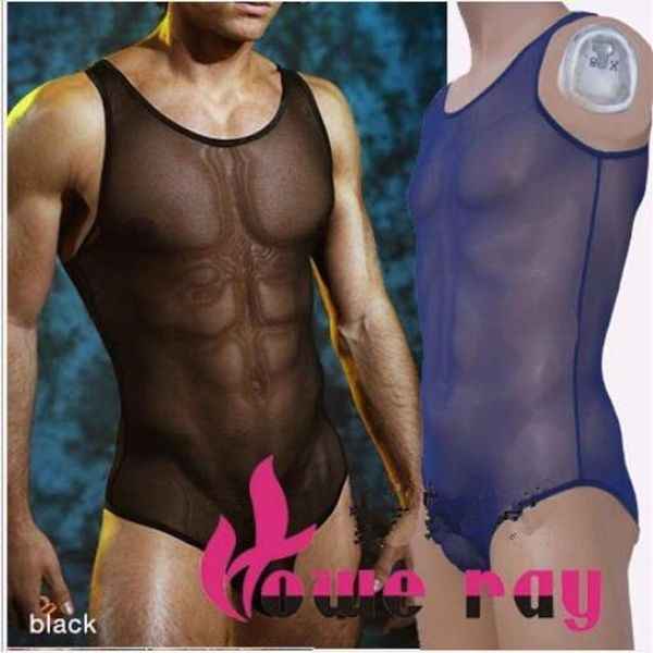 Body en maille transparente pour hommes, Lingerie Sexy, en Nylon, une pièce, lutte, Singlet, costume de Bondage, Lingerie211Y