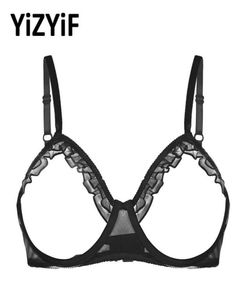 Les femmes de lingerie sexy voient à travers une bralette ouverte ouverte de soutien-gorge top dames bêtises volants en sous-lignes érotiques 8109613