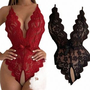 Lingerie sexy Femmes Vêtements de nuit Ouvert Croth Body Teddy Transparent Dentelle Lingerie Profonde V Soutien-Gorge Ouvert Lenceria Porno Sous-Vêtements Ensemble y3Gf #