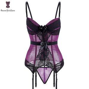 Lingerie Sexy Femmes Sous-Vêtements Poisson Désossé Taille Formateur Transparent Vêtements De Nuit Corset Bandoulière Lingeries Violet Bleu Noir300L