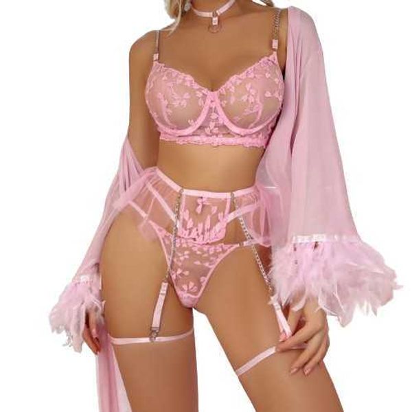 Lencería Sexy de encaje transparente con forma de corazón para mujer, ropa interior sexual de cartón, lencería gruesa de punto con bordado dorado, 5 uds.