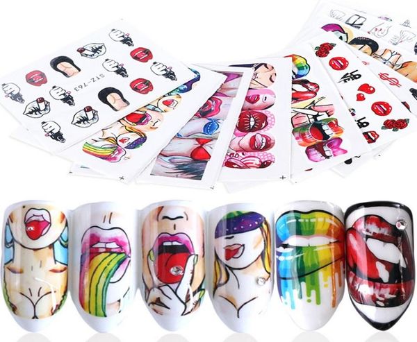 Juego de calcomanías para uñas con labios sexys, pegatinas rápidas 3D, puntas para manicura, salón de uñas, surtido de 9 piezas, juego de hojas 1626441