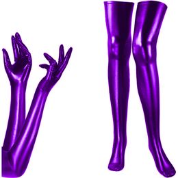 Sexy longs gants et bas ensemble femmes exotiques Cosplay accessoires de fête gants métalliques chaussettes Faux cuir danse Clubwear