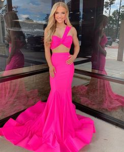 Sexy Long Hot Pink Satin Sweetheart Dresses Prom Vestes Mermaid One Haven Vestidos de Nocche Sweet Train Vestidos de noche para mujeres