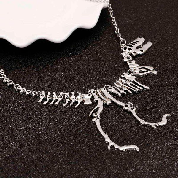 Collier Long gothique tyrannosaure Rex, squelette de dinosaure, pendentif à breloques, en alliage d'os de Dragon, bijoux G1206