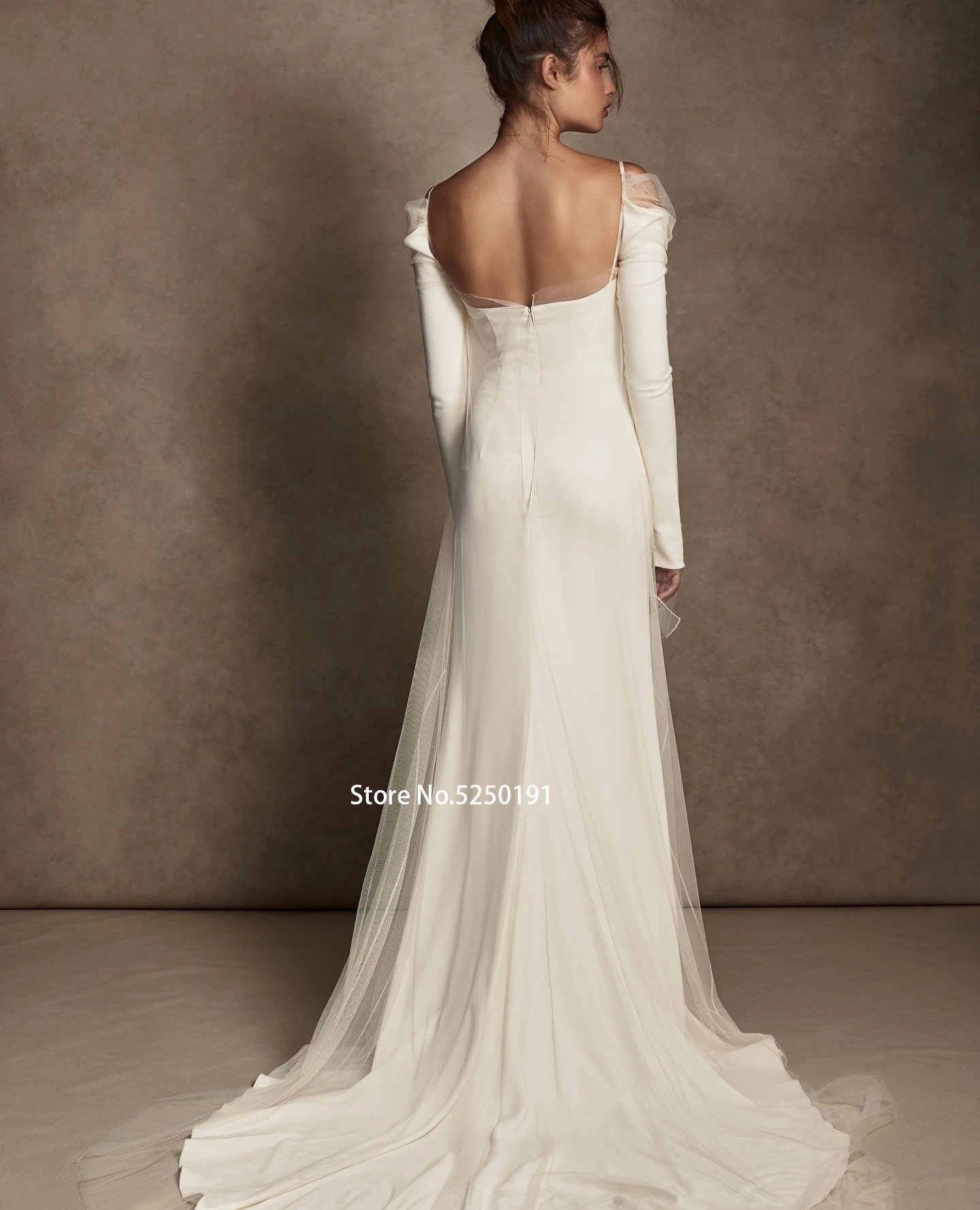 Sexy Long Sleeves Boat Neck Sheath/Cloum Wedding Dresses Formal Bride Grown 2022