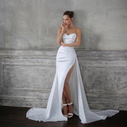 Robes de mariée blanches de jardin satiné long-colme sexy
