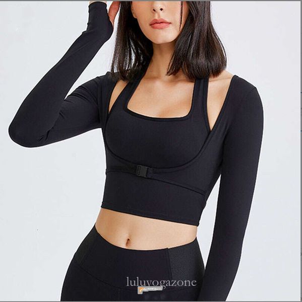 Sexy Lu Designer Long Sleeve Sport T-shirt Women 2 in 1 Crop Top Fiess Workout Yoga Jersey Gym Укороченные рубашки