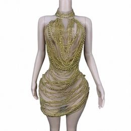 Sexy Luxury Dr Women Shiny Gold Chain Dr Sier Stage Talent Performance Dr Cumpleaños Celebrati Party Dance 30Zu #