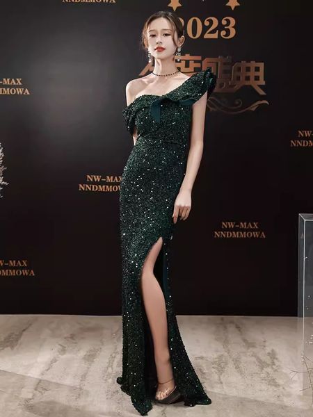 Sexy luxe vert épaule dénudée paillettes robes de soirée sirène robes de bal élégante robe formelle robes de soirée Abendkleider