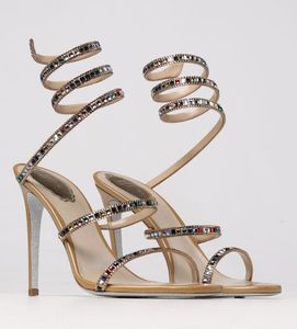 Sexy luxe renescaovillas cleo sandalen schoenen gouden veelkleurige kristallen slang gewikkeld hoge hakken dames gladiator sandalias dame jurk bruids bruid