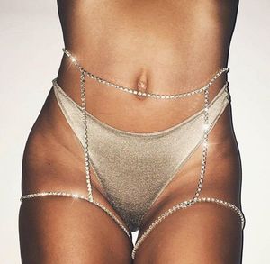 Sexy luxe strass cuisse chaînes corps bijoux boîte de nuit fête cristal jarretelles jambe pour les femmes