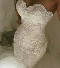 Sexy Luxe Trouwjurk 2022 Mermaid Stijl Sweetheart Crystal Beaded Lace Pearls Tule Bruid Toga Custom Made Bridal Jurken voor Vrouwen