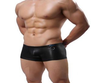 Short en cuir sexy pour hommes, sous-vêtements, slips, tongs, pantalons en cuir, aspect PVC, noir, Costume de lingerie pour hommes avec anneau en métal B04100375550675