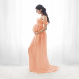 Robe de maternité Sexy pour pographie, couleur unie, épaules dénudées, en mousseline de soie, Maxi, fendue, longue, robes de grossesse pour Poshoot 240129