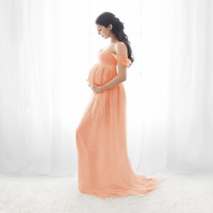 Robe de maternité Sexy pour pographie, couleur unie, épaules dénudées, en mousseline de soie, Maxi, fendue, longue, robes de grossesse pour Poshoot 240122