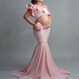 Sexy moederschap jurken voor po shoot ruches lange zwangerschap jurk pografische rekwisieten baby shower zwangere vrouwen maxi jurk 210729