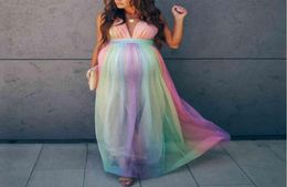 Sexy Maternity Dresses Pogray Long Embarazo Po Shoot Prop para Baby Showers Party Rainbow Tulle Mujeres embarazadas Maxi A5087099