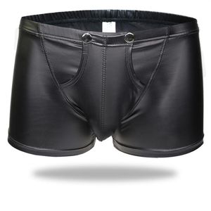 Sexy Mannen Boxers Open Kruis Boxers Kunstleer Stadium U Bolle Zakje Homo Slijtage Heren Ondergoed Jockstrap Fetish Erotische Lingerie244R