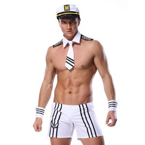 Sexy hommes Cosplay Costume Halloween fête marine marin uniforme tenues Shorts avec capuchon col cravate poignets vêtements de nuit Lingerie mâle Play2262