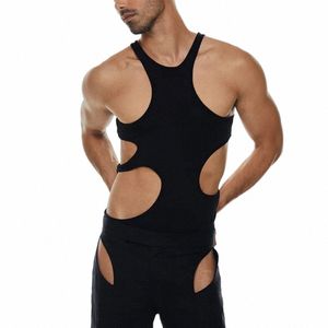Sexy hommes évider débardeurs manches Muscle Fitn gilet maillot de corps mâle Slim Fit sweat Persality Streetwear 17yu #