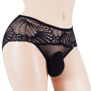 Sexy Mannen Lace THONG TBACK Bikini Slips Ondergoed Sissy Pouch Slipje Penis Maat L-2XL gay heren sexy ondergoed 2204252186