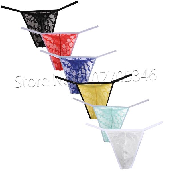 Sexy hommes dentelle large poche string string Mini slip transparent Micro troncs gars posant t-back sous-vêtement bikini