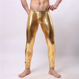 Sexy hommes longs Johns sous-vêtements Faux cuir hommes mince culotte serrée poche mince élastique hommes érotique sous-vêtements gai Legging Long Johns185g