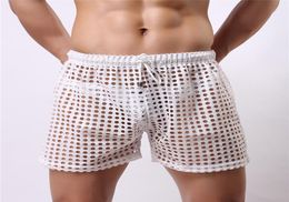 Sexy Men Mesh Boxer Shorts sous-vêtements Gay Hollow Out Hole Mens Slim Sissy Pantes Pouche Voir à travers Mens Boxer Shorts Underwear5439310