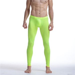 Sexy Men Mesh Undershirts Transparente Erótico Ultra-Delgado Gay Long Johns Ice Seda Leggings Pantalones Medias Casual Calzoncillos Hombre Pantie199n