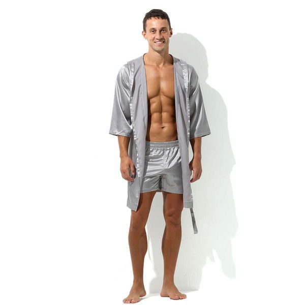 Vestido de noche Sexy con capucha para hombre, camisón de satén de seda para hombre, albornoz tipo kimono, ropa de dormir para casa y dormitorio