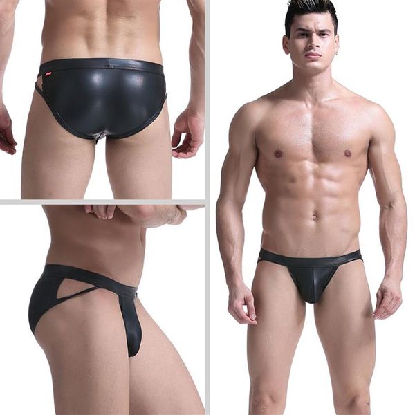 Calzoncillos de cuero sexy para hombre Ropa interior Jockstrap Calzoncillos Bragas Sissy Gay Pareja Pene Bolsa Erótica Breve para Men276f