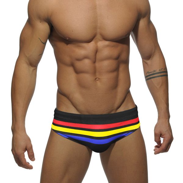 Maillots de bain pour hommes sexy Bikini Pad arc-en-ciel rayé natation Surf slips séchage rapide plage conseil Shorts Gay mâle Sport maillot de bain 220520